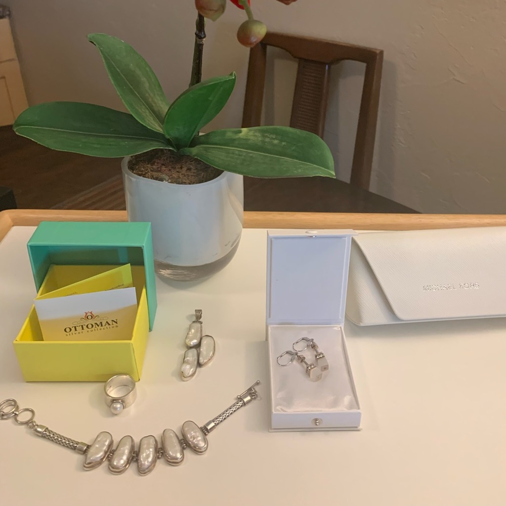 Ottoman silver collection bracelet and pendant with mother of pearl